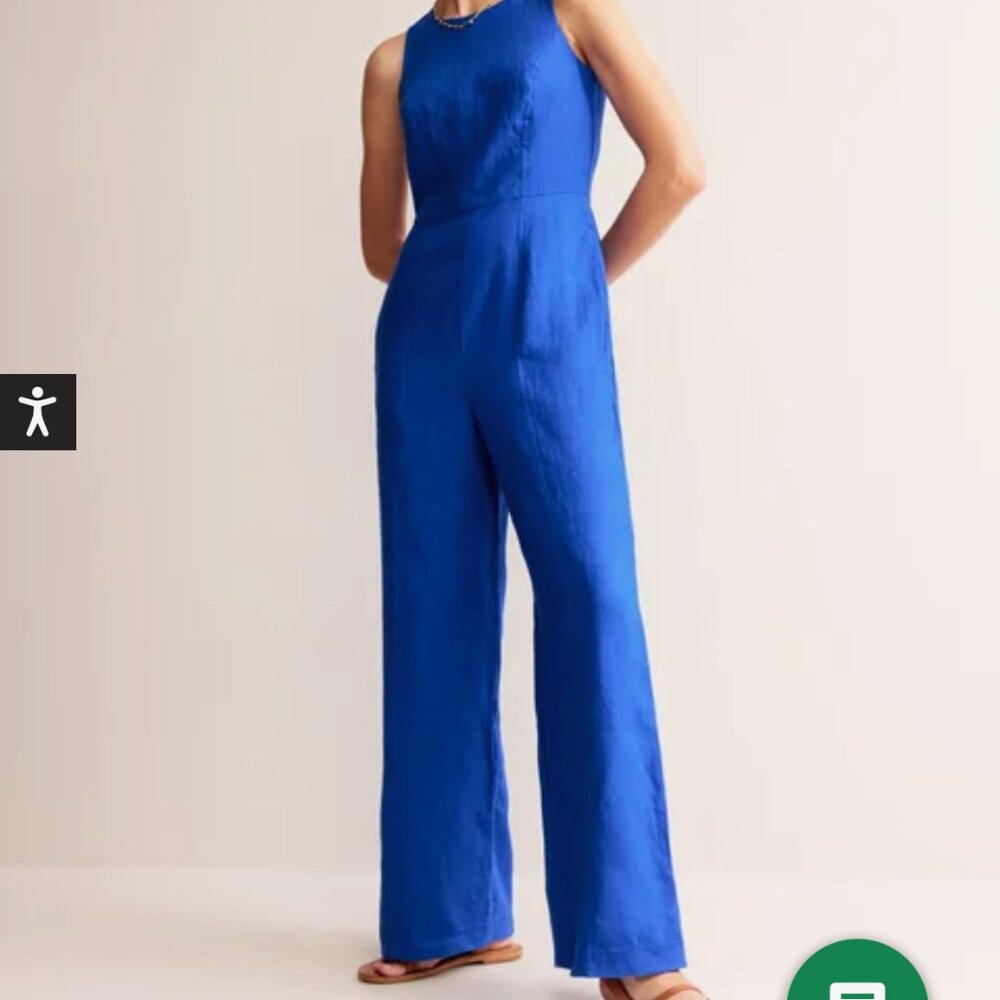 Boden Carla Linen Jumpsuit in "Surf The Web" Blue Size 6R NWOT